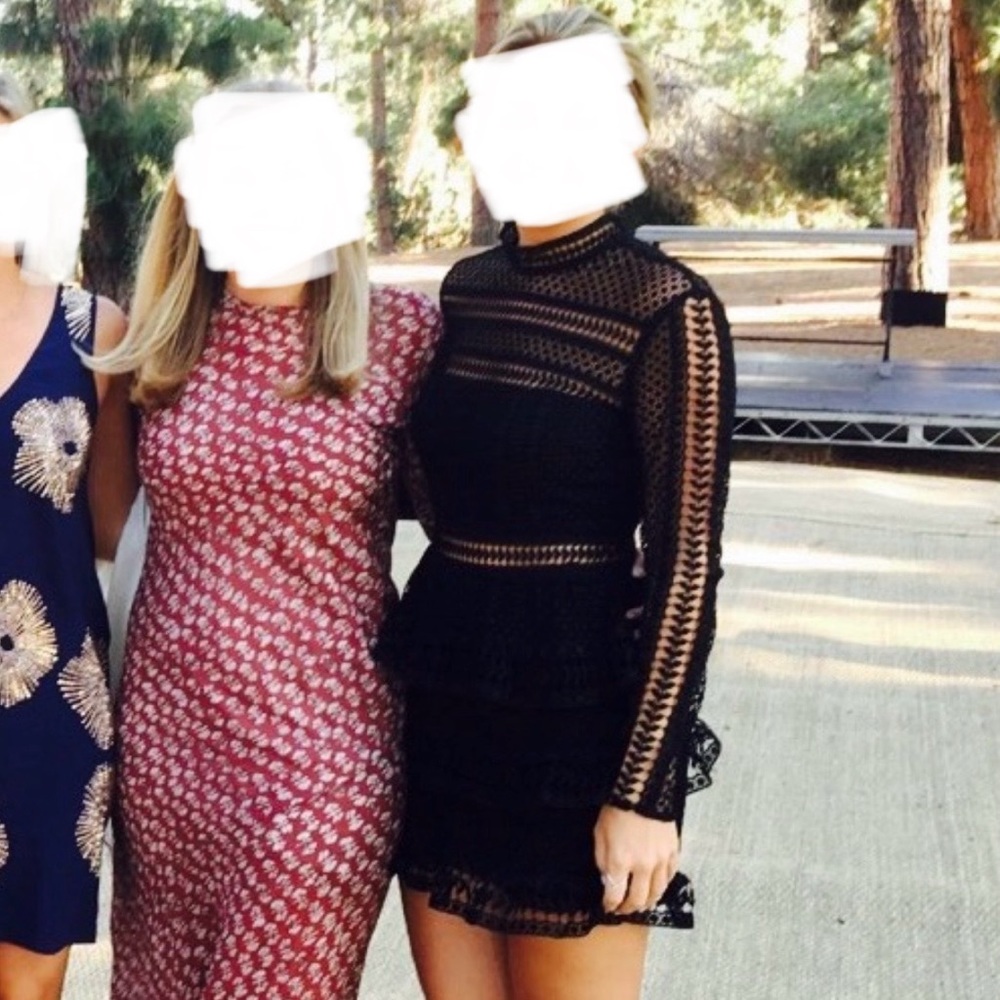 Self-Portrait Tiered Black Mock Neck Dress